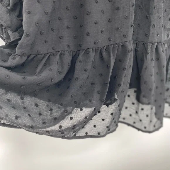 Aqua NWT Ruffle Clip Dot Mini Dress Pussy Bow Bishop Sleeves V Neck Black New - Picture 6 of 13